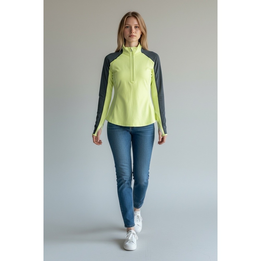 Lululemon Run U-Turn Pullover 1/2 Zip Yellow Gray Thumbholes Women's M